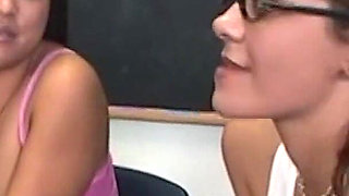 Asian and White Lesbian Teens Fucking with Strap-on