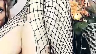 Big tit shemale jerks her long cock