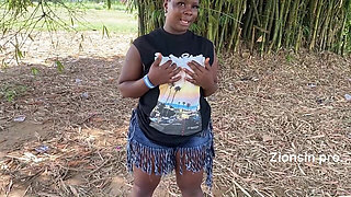 African Ebony Sexy Black Girl Dances in Public with Laughter