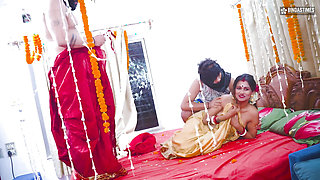 Desi Newly Married StarSudipa Fucked by a thief Infront of husband and turns into a Hardcore Threesome ( Hindi Audio )