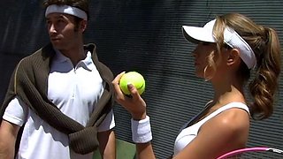 Blonde babe bangs in public car park