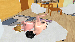 Animated 3D Lesbian Porn - Mature Woman with Strap‑on Fucking Teen Girl’s Pussy and Ass in Spoon Position