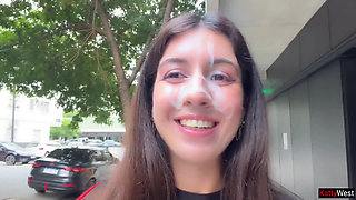 I Love to Walking Covered in Cum! Please Cum on My Face! - Public Cumwalk on Street