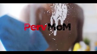 Huge titted cougar is craving cock again so she quickly grasps her stepsons cock and gives him a filthy oral