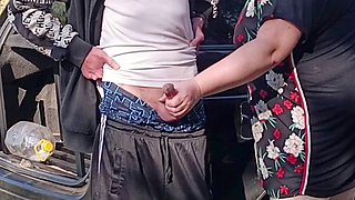 Public cum, public blowjob, jerk cum