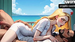 A sexy, hard-core beach honey is having an climax with