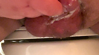 Super Chub riding huge dildo in the bathroom