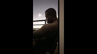 Amateur Blowjob on Hotel Balcony - Brunette Roommate Deep Throats Big Cock in Public