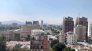 Spicy Latina Annie Quinn fucks Bald guy on the terrace for SalsaXXX