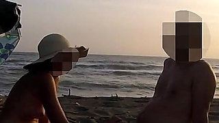 French Teacher Extreme Public Blowjob on Nudist Beach with Voyeurs and Cumshot