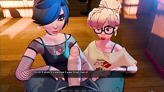 Curly-haired redhead in an adult visual novel gets into some steamy oral action