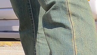 Ebony MILF Taking a Piss Next to the Road and Gets Hubby to Lick Her Pussy Clean After
