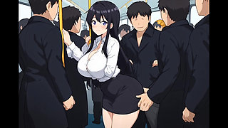 Anime public bus threesome sex