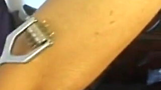 Sexy blonde girl foot fetish dominating