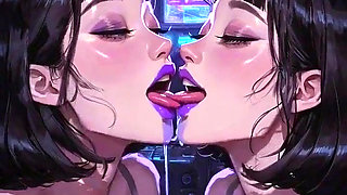 Lesbians Tongue and Kiss Fetish, Ai Animation