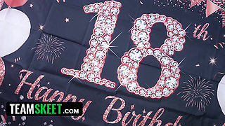 18th Birthday Surprise Turns into a Taboo Threesome When Stepdad Catches Juniper Fucking