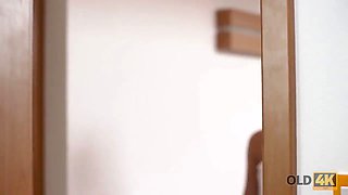 Old4k. bald aged dude woos sweet dark haired to have xxx