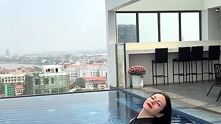 Mini Dress, Bare Legs, Roof Top Pool