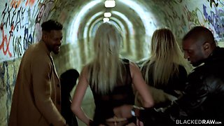 Blonde MILFs rocks BBCs in groupsex after club