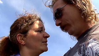 Amateur German Blowjob in Car Workshop - Big Tits Sabine Weber Fucks on Hood