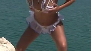 Big Tits Sailor Babe Flashing Outdoors by the Sea