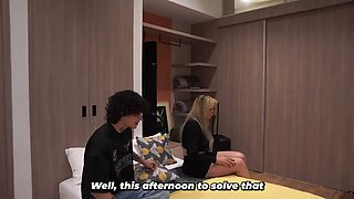 Busty Blonde Stepmother Ends Up Sharing Hotel Bed with Her Tattooed Stepson