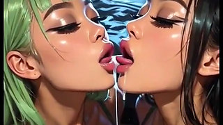 Hot Sexy Lesbians Tongue and Kiss Fetish, Ai Animation