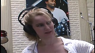 Tabatha Jordan shows off her massive tits and pussy in a music store