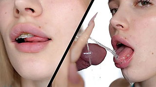 Hot Russian Blonde Gives Perfect Sloppy Close-Up Blowjob and Swallows Every Dro