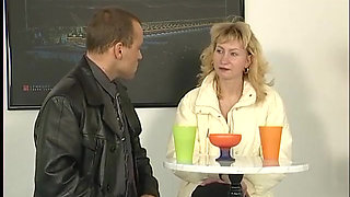 Blonde milf touches a small dick while naked