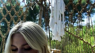 Naturally curvy teen blonde solo outdoor