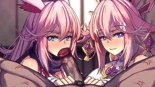 Yae Miko & Yae Sakura Blowjob