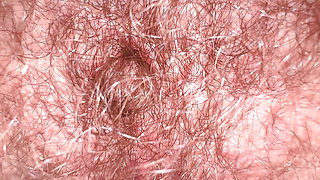 Hairy Bush macro closeup with creampie dripping, Amateur Milf Wife on homemade sextape with the most beautiful hairy bush