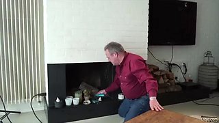 Pretty brunette fucks old man: Blowjob, Doggy  Missonary Porn
