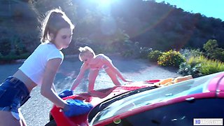 Chloe Cherry and Jill Kassidy Ride Cock for Car Wash Cash