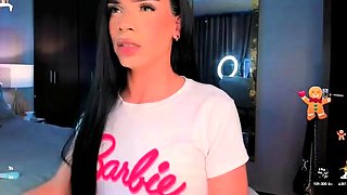 Hot busty masturbating shemale toys her ass