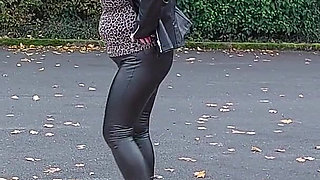 Naughty Granny Tongue Out Flashing Big Tits in Public