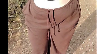 Stepmom in transparent t-shirt showing off in public.