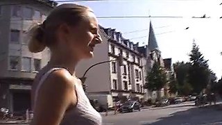 Slender looking German blonde making a hard cock cum