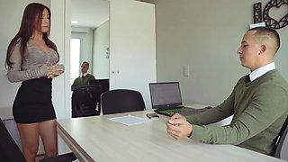 Slim Buxom Latina Beauty Resorts To Her Slutty Talents & Fucks With the Boss To Get the Job