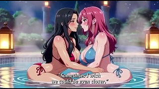 Stepmom and stepsister taking hot bath and pressing boobs