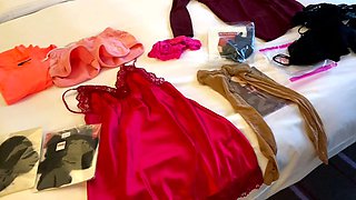 Amateur CD in white lingerie solo