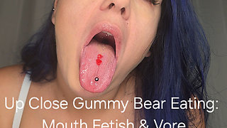 Up Close Gummy Bear Eating: Mouth Fetish