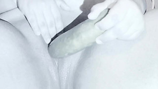 Enjoying the sensuality of my friend and her cucumber in black and white