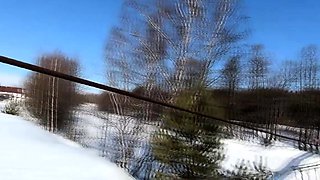 Blonde Russian Amateur Masturbates Outdoors by the River