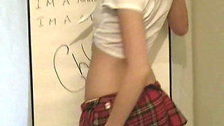 Young Naughty Schoolgirl with Nice Tits and Perfect Ass Drips Milk All Over Herself