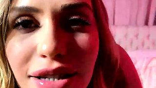 Shaved pussy blonde Tasha Reign with big boobs goes solo