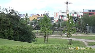 Blonde Sprays An Impressive Stream Outside
