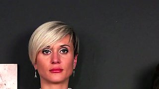 Office CFNM sluts tugging black cock