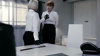 Busty babes licking pussies in the office